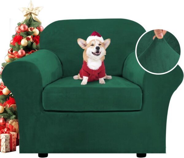 H.VERSAILTEX Rich Velvet Stretch 2 Piece Chair Cover Sofa Slipcover for Christmas Furniture