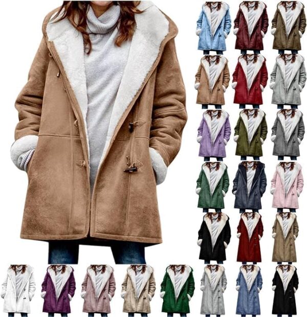 Plus Size Winter Coats for Women 2024 Warm Sherpa Fleece Lined Distressed Jackets Hooded Parka Faux Suede Pea Coat Outerwear