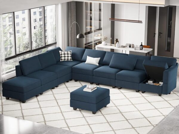 Belffin Modular Sectional Sofa with Ottomans Velvet Reversible Sleeper Sectional Sofa with Chaise Modular Sleeper Sofa Bed with Storage Seat Blue - Image 2