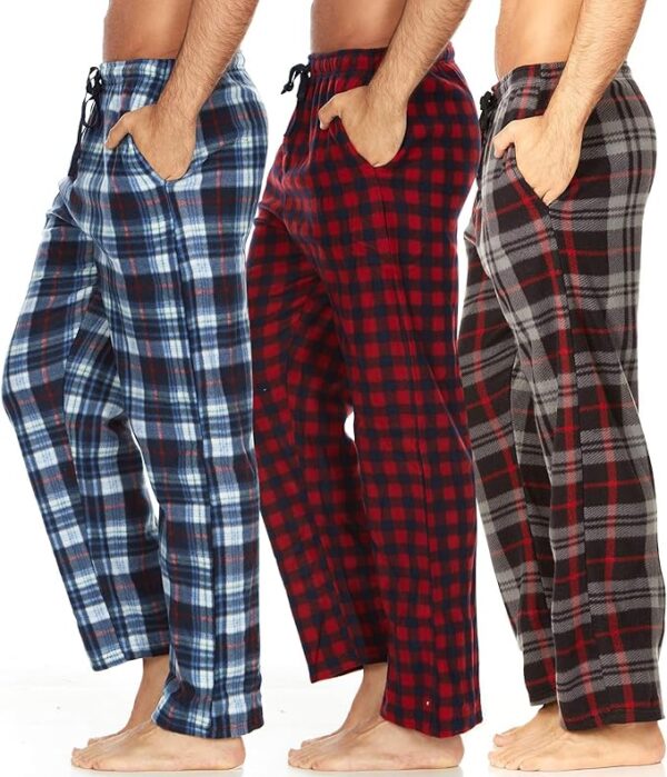 DARESAY Plaid Pajama Pants for Men – Fleece Men’s Pajama Bottoms - Mens PJ Pants with Pockets & Button Fly (Up to Size 3X)