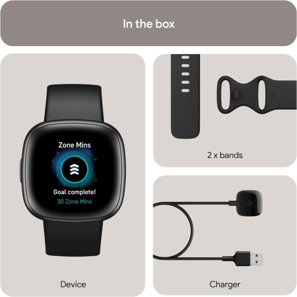 Fitbit Versa 4 Fitness Smartwatch with Daily Readiness, GPS, 24/7 Heart Rate, 40+ Exercise Modes, Sleep Tracking and more, Black/Graphite, One Size (S & L Bands Included) - Image 2