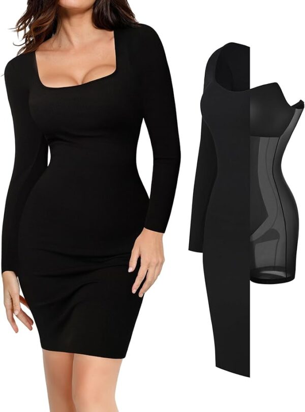Popilush Long Sleeve Midi Dress Bodycon Party Dress