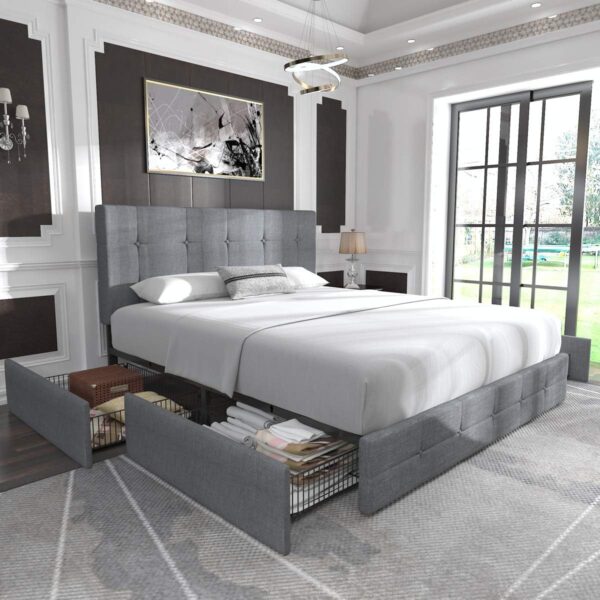 Allewie Upholstered Queen Size Platform Bed Frame