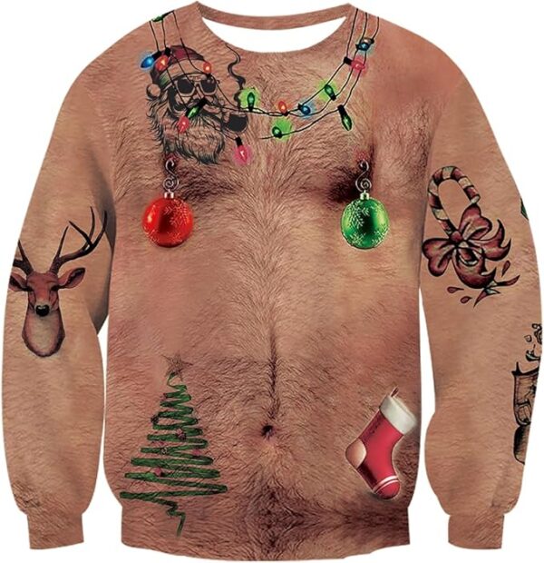 Idgreatim Unisex Ugly Christmas Crewneck Sweatshirt Novelty 3D Graphic Long Sleeve Sweater Shirt