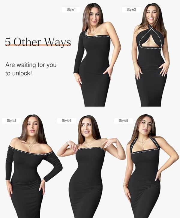 Popilush Long Sleeve Midi Dress Bodycon Party Dress - Image 2
