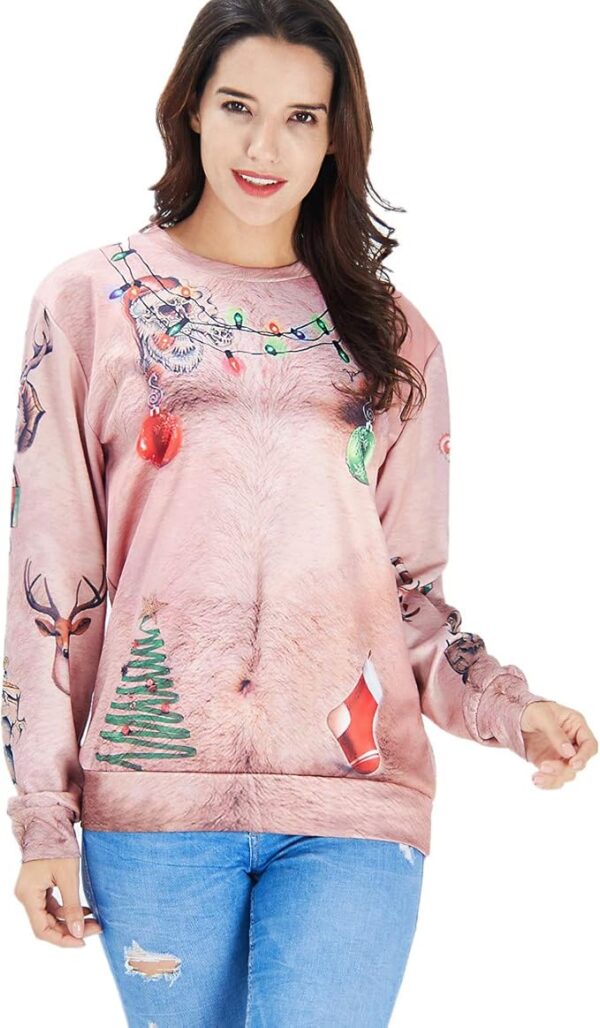 Idgreatim Unisex Ugly Christmas Crewneck Sweatshirt Novelty 3D Graphic Long Sleeve Sweater Shirt - Image 2