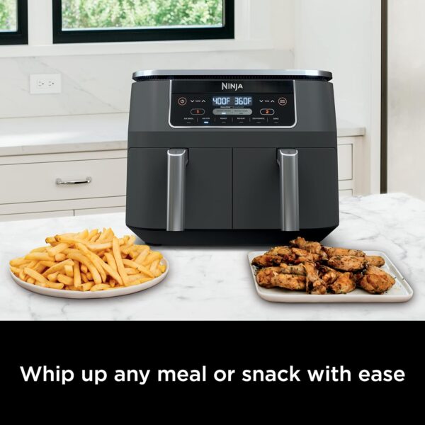 Ninja DZ201 Foodi 8 Quart 6-in-1 DualZone 2-Basket Air Fryer with 2 Independent Frying Baskets, Match Cook & Smart Finish to Roast, Broil, Dehydrate & More for Quick, Easy Meals, Grey - Image 2