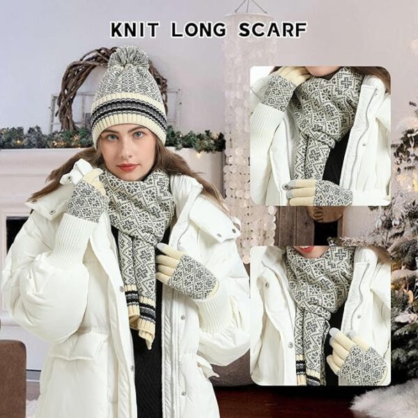 Womens Winter Beanie Hat Long Scarf and Touchscreen Gloves - Image 2