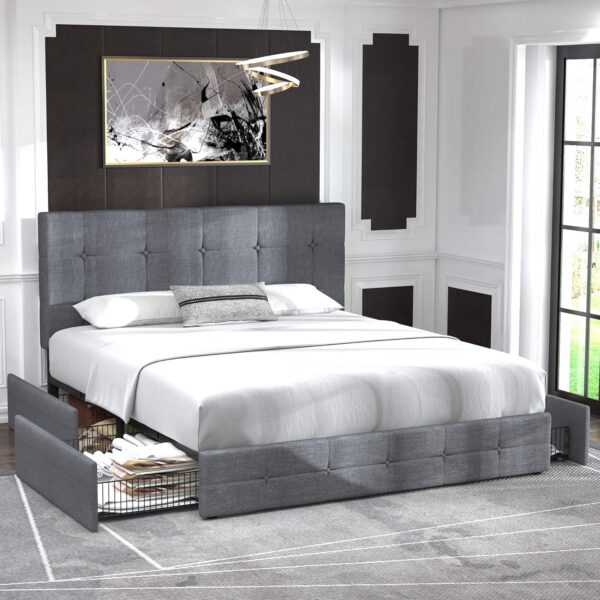 Allewie Upholstered Queen Size Platform Bed Frame - Image 2