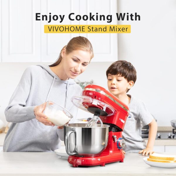 VIVOHOME Stand Mixer, 660W 10 Speed 6 Quart Tilt-Head Kitchen Electric Food Mixer with Beater, Dough Hook, Wire Whip and Egg Separator, Red - Image 2
