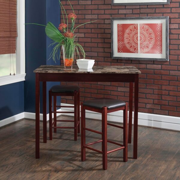 Linon Brown 3-Piece Table Faux Marble Tavern Set, 42" w x 22.25" d x 36" h