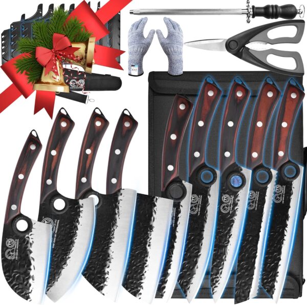 XYJ Professional Serbian Chef Knife Set with Roll Bag